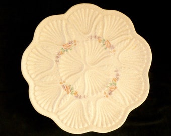Lot de 9 assiettes à huîtres vertes moulin des loups années 50