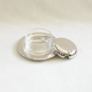 Service à caviar italien vintage : BFM plaqué palladium, bol en verre cristal