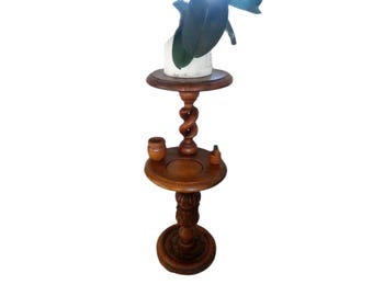 Antique French Carved Plant Stand, Barley Twist Pedestal Display, Renaissance Revival Late 19th Century