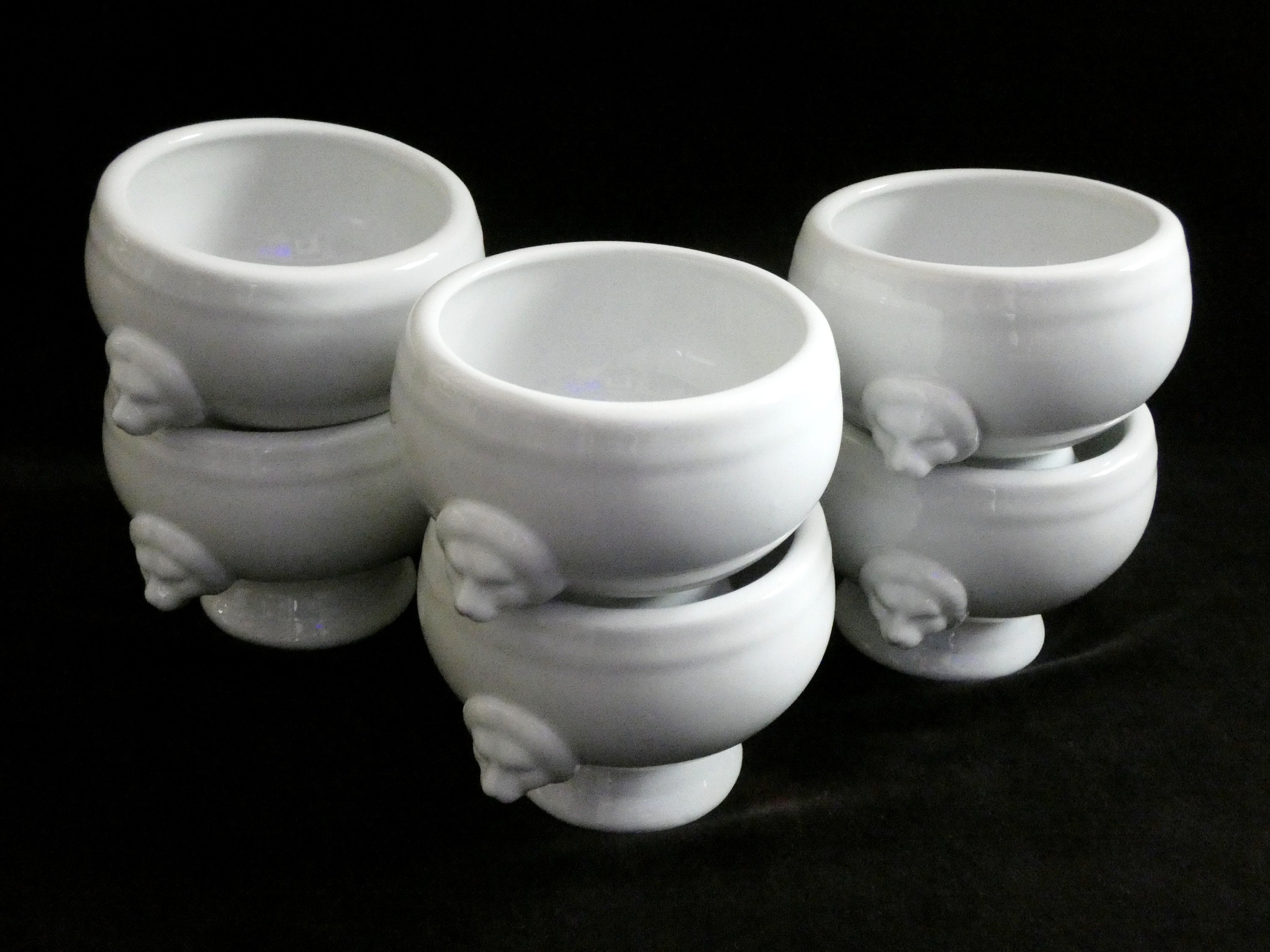 Retro French Onion Soup Bowls White Porcelain Lion Head Handles Vintage  Pedestal Bowls