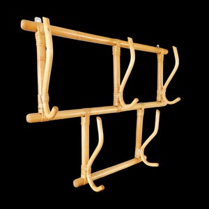 Vintage French Bamboo Coat Rack Wall Stand Bentwood Rattan Hat Hooks Mid century Entryway Organizer Furniture