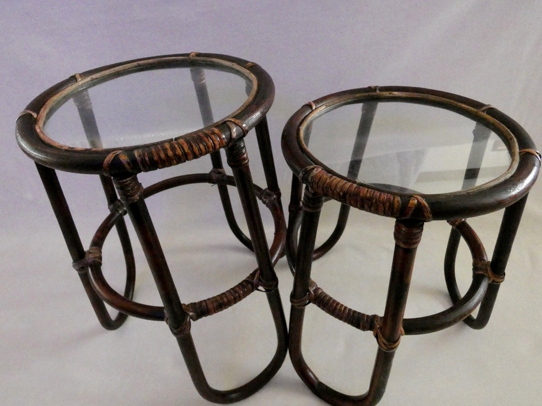 2 Antique French Bamboo Plant Stands, Vintage Bamboo Flower Pot Stands