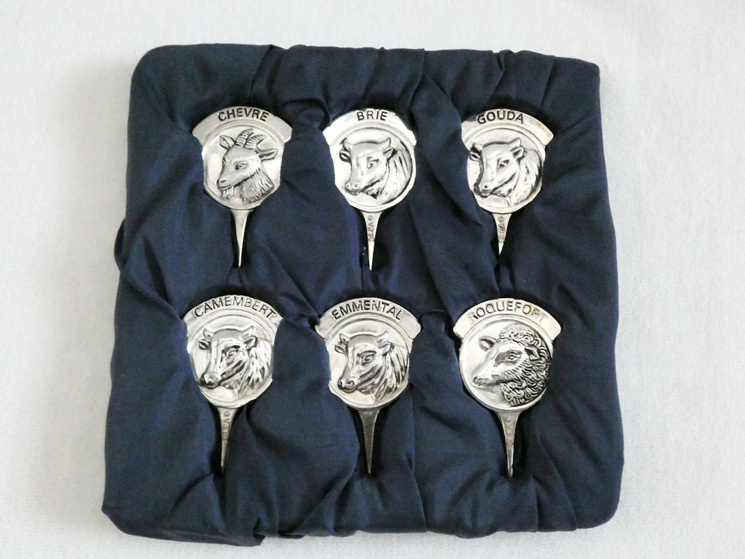 6 Vintage French Cheese Picks Labels Silver Plated Cheese Markers Silea Cheese Picks Animal