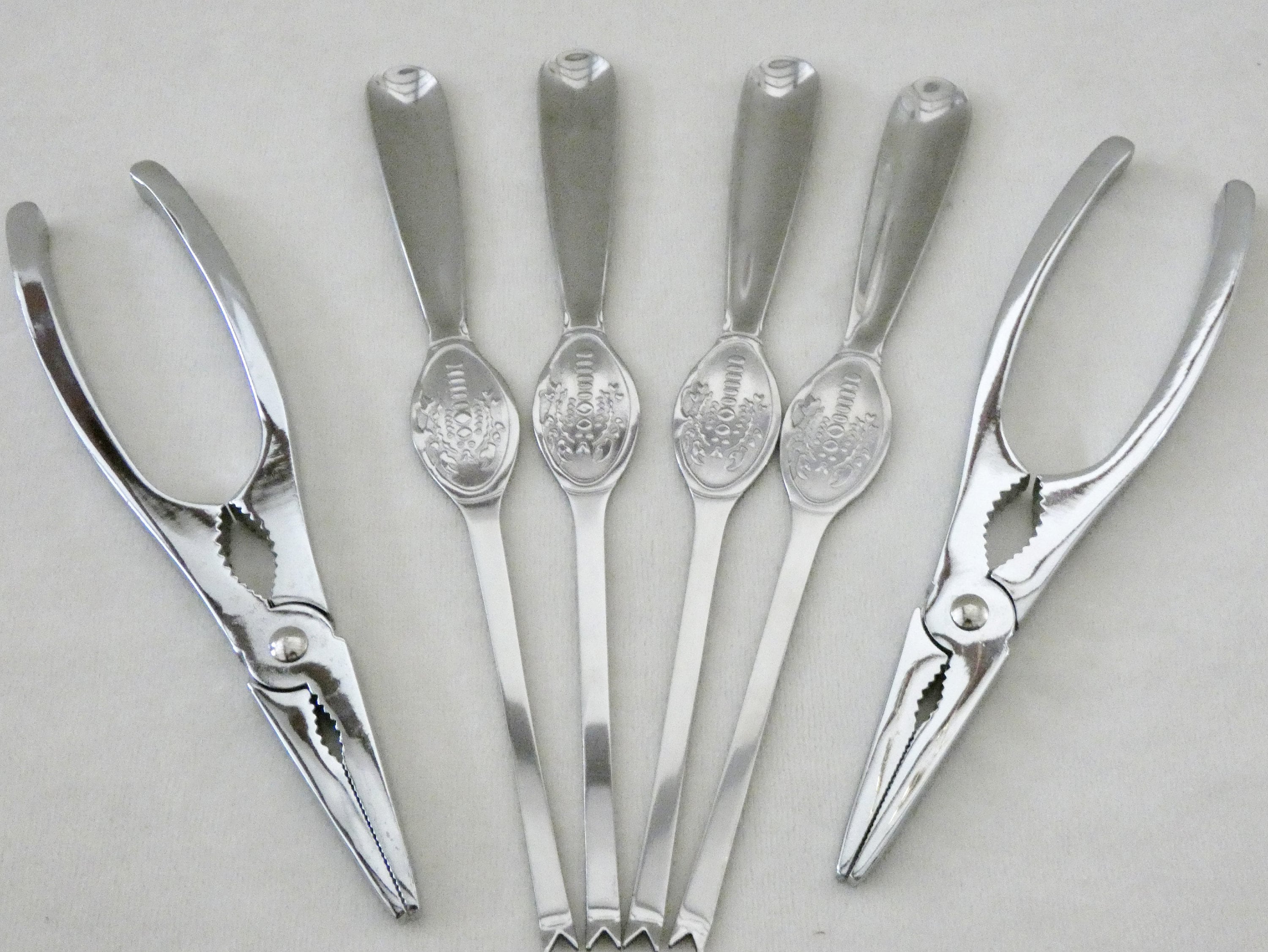 Vintage French Lobster Crackers Crab Forks Picks Stainless Steel