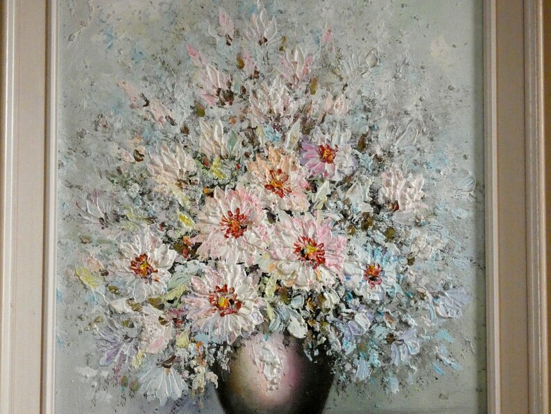 Original French Oil Painting Still Life by Pizzarro Flowers on Canvas