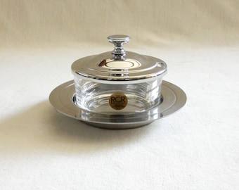 Vintage Italian Caviar Serving Set: Royal Crystal Rock Silver Metal and Crystal Glass Bowl