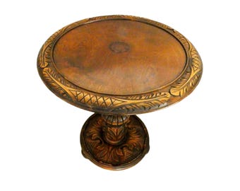Mesa auxiliar francesa antigua de roble tallado de finales del siglo XIX, macetero de estilo renacentista.