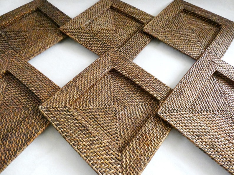 6 Vintage Square Rattan Chargers Beautiful Rattan Plates Etsy