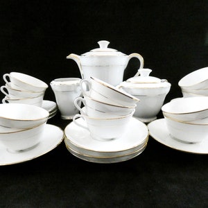 Royal Limoges Art Deco Coffee Set, Vintage French Coffee Service Limoges China, Antique White and Gold Coffee Set, France 50s