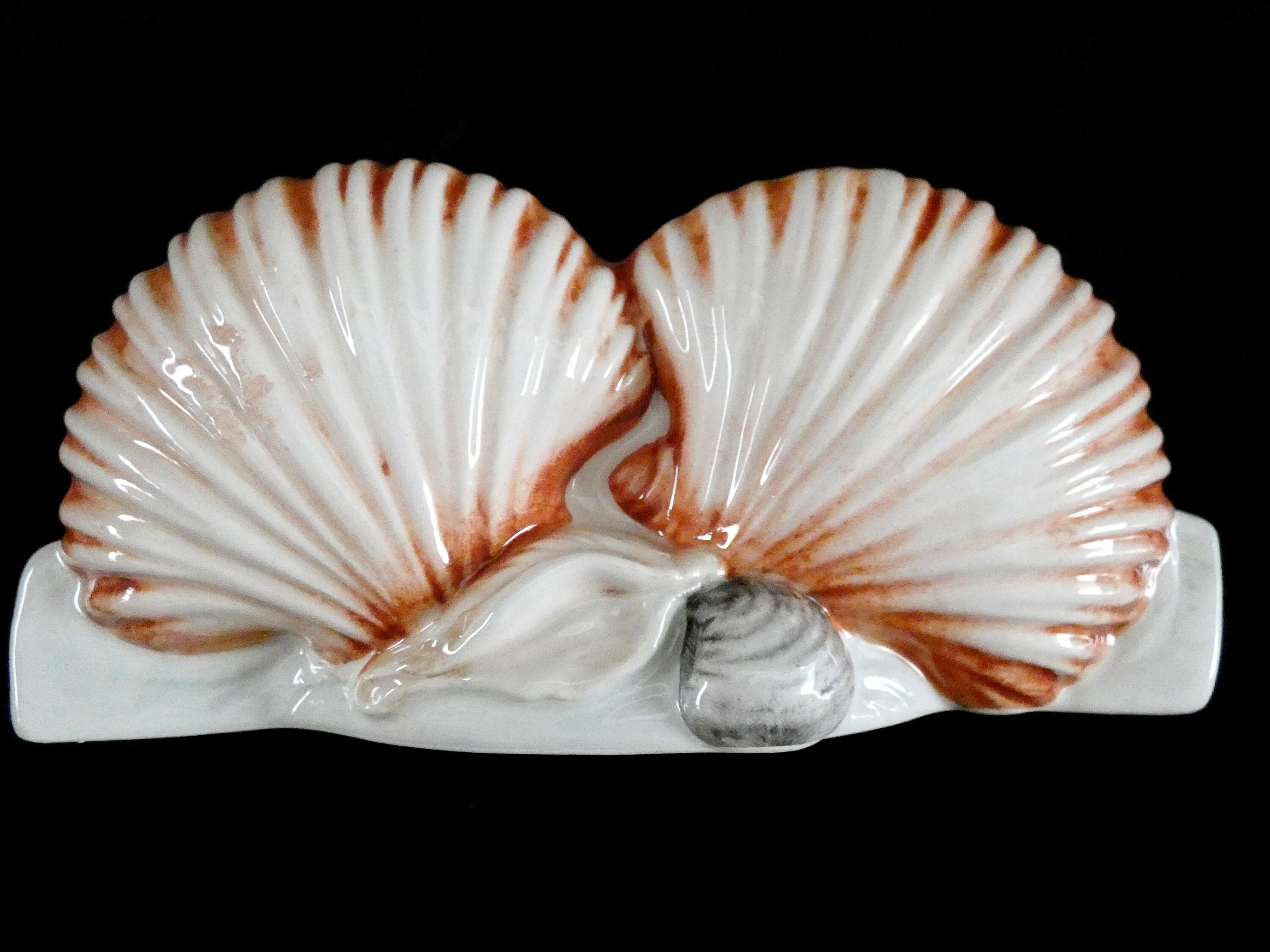 Italian Ceramic Napkin Holder, Vintage Shell Shaped Holder, Hand