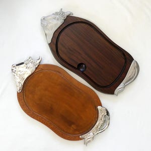 1 Large Vintage Bull Shaped Cutting Board BMF N Germany Wooden and Metal Retro BBQ Platter Roast Serving Tray Gift for Him