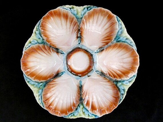 VINTAGE ORFINOX ART POTTERY OYSTER PLATE TEXTURED ALSACE FRANCE EX COND VINTAGE ORFINOX ART POTTERY OYSTER PLATE TEXTURED ALSACE FRANCE EX COND