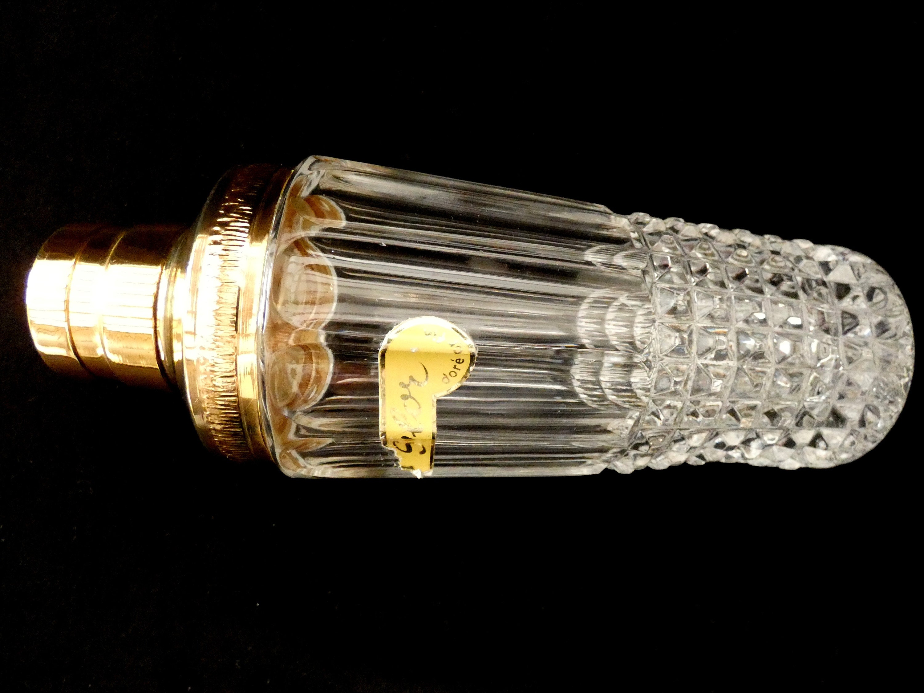Vintage Crystal Glass Cocktail Shaker, French Cocktail Shaker Gold Top