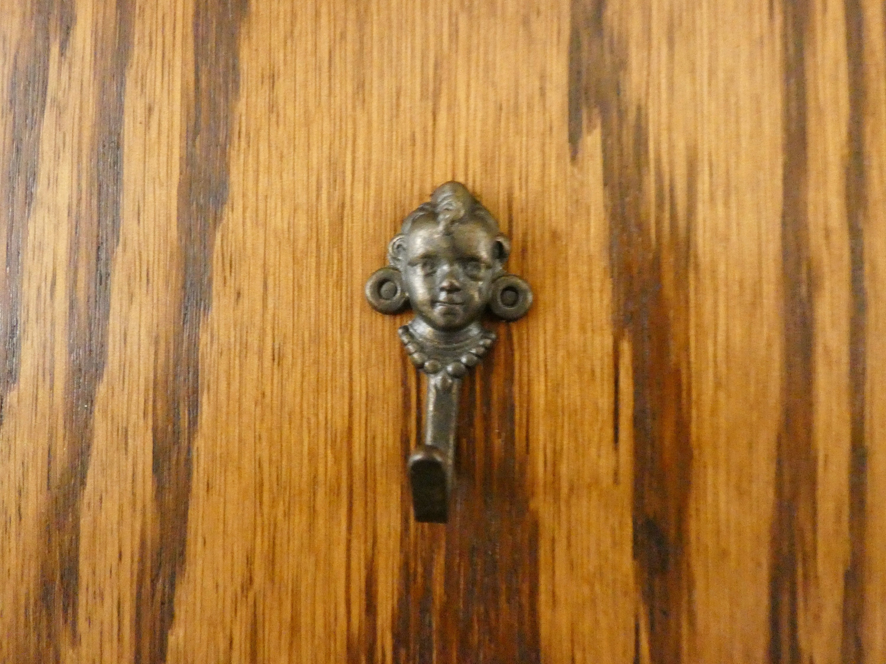 Vintage Wooden Key Rack Brown Key Wall Holder 6 Brass Hooks Midcentury