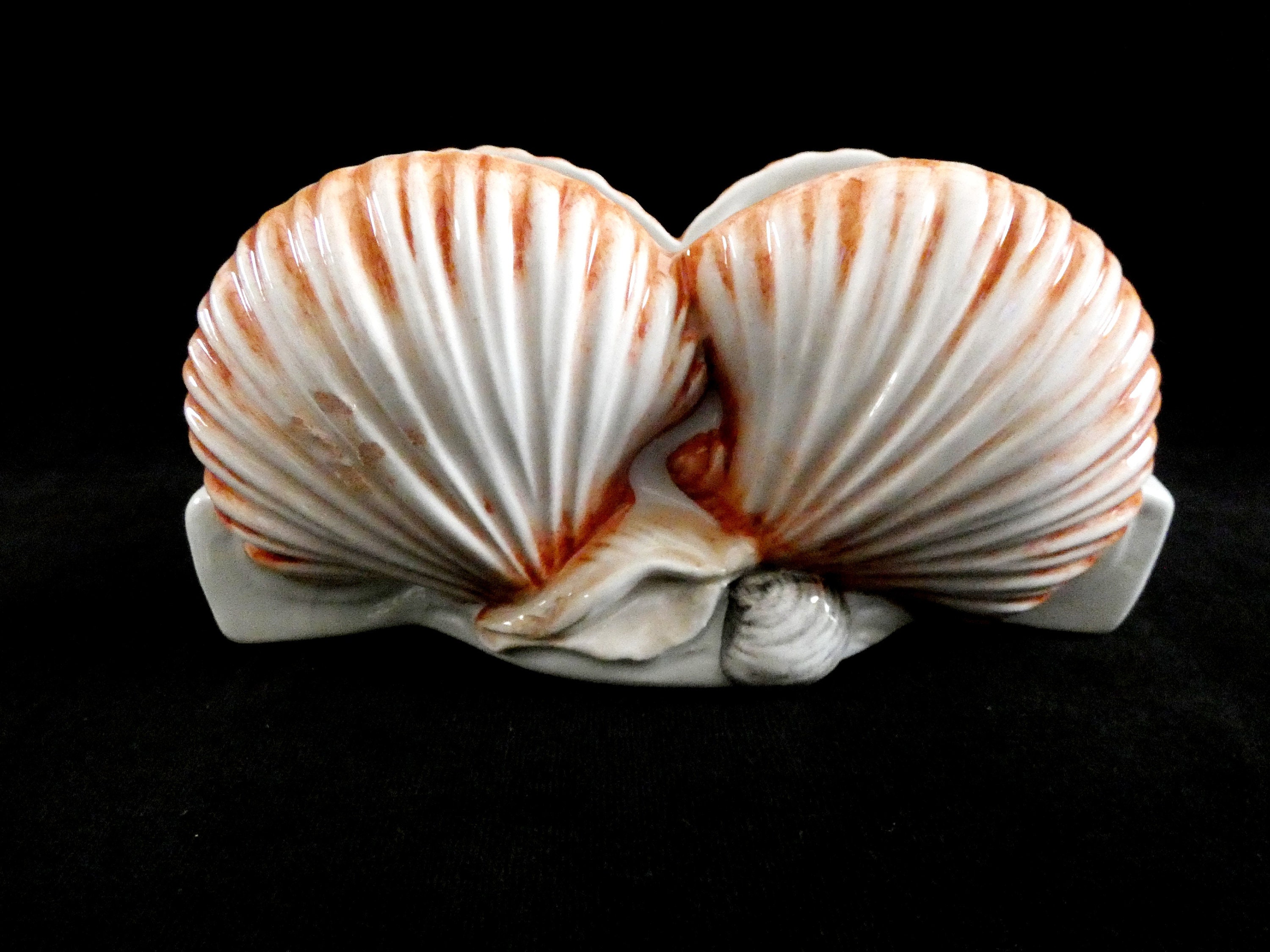 Italian Ceramic Napkin Holder, Vintage Shell Shaped Holder, Hand