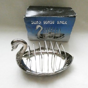 French Vintage Toast Rack Silver Plated Swan Shape Crumb Tray, Retro Home Kitchen Decor