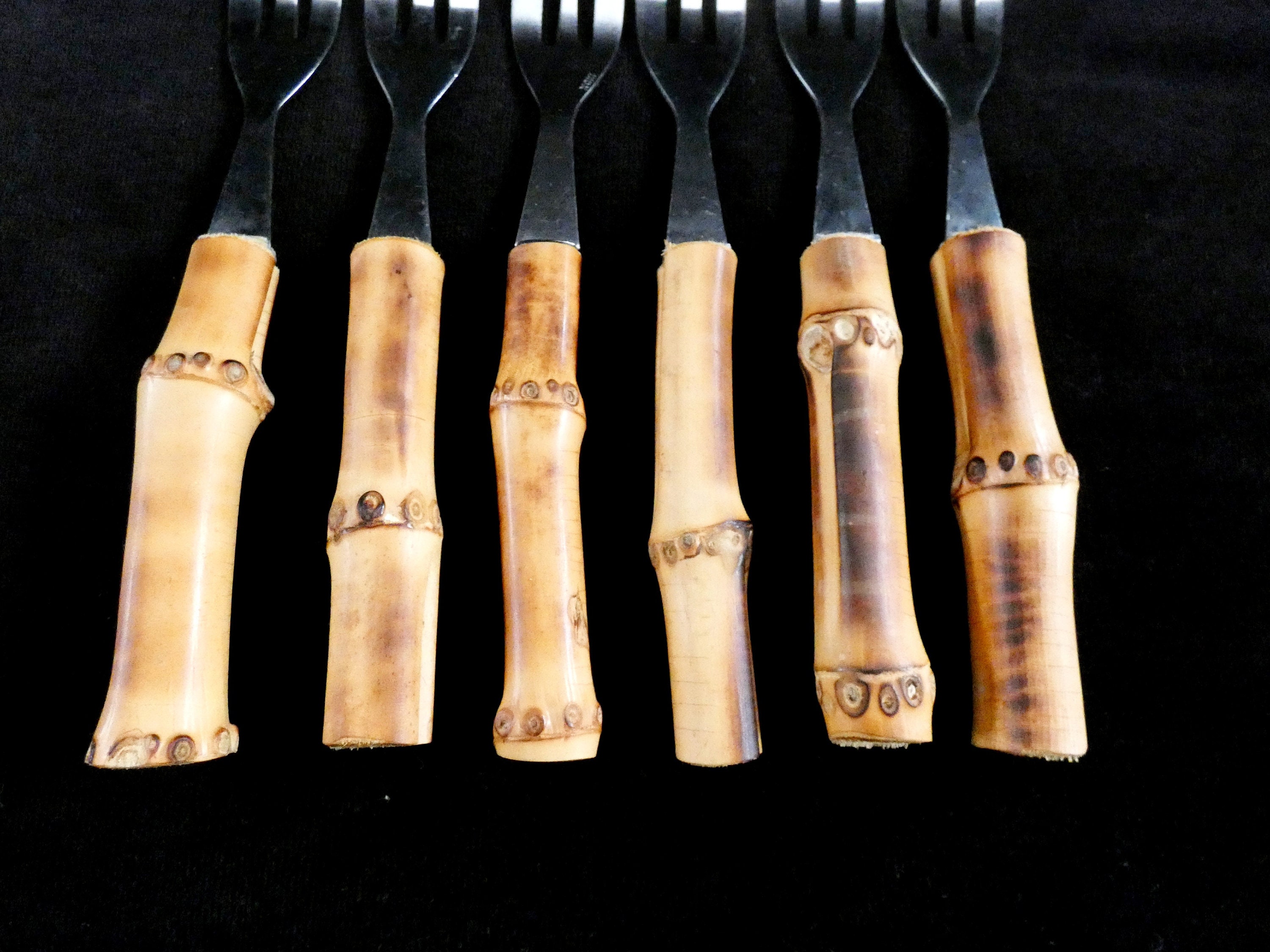 6 Bamboo Handle Dessert Forks Bamboo Handle Cake Server Handmade Bamboo Handles Cake Cutlery and