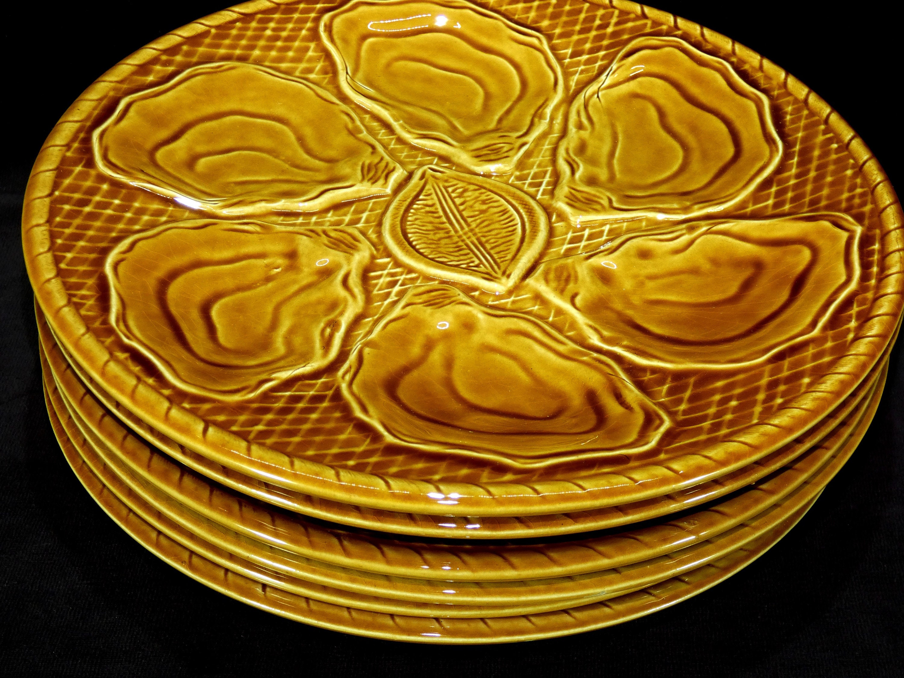 2 Pcs. Vintage French Oyster Plates French Majolica Oyster Etsy