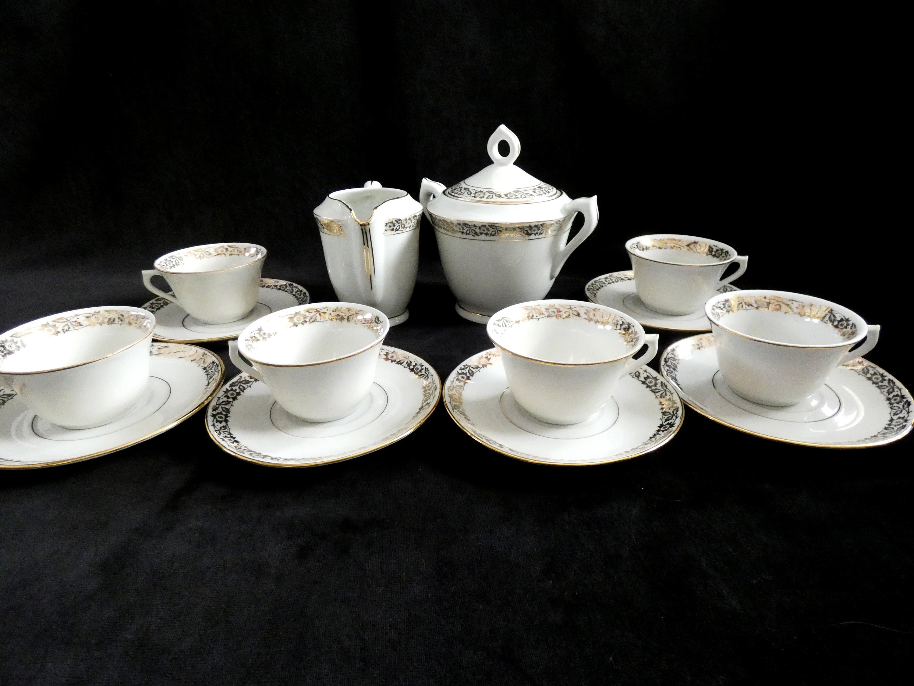 6 Limoges Coffee Cups, Vintage French Coffee Service Limoges China