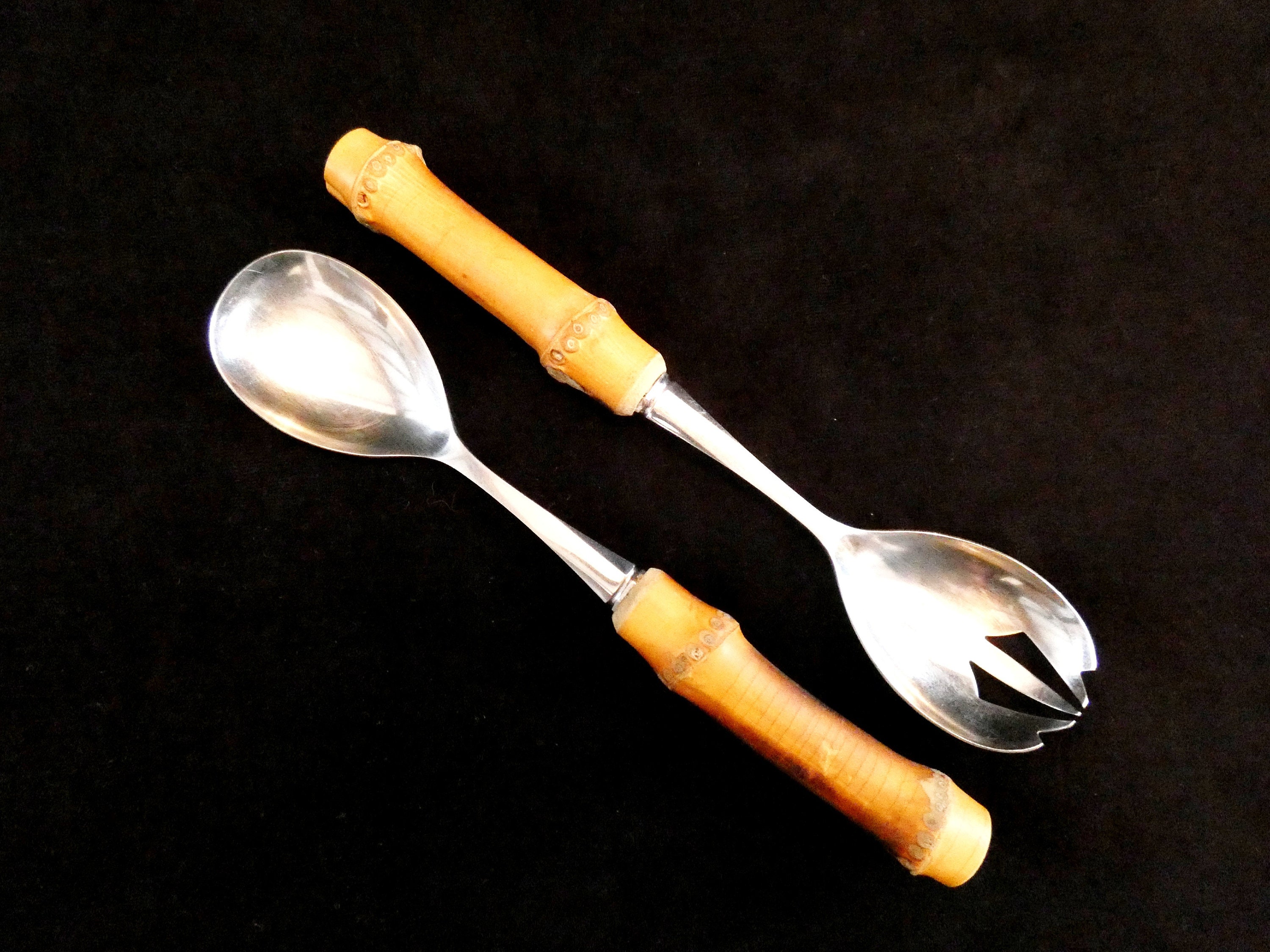 Vintage Bamboo Handles Serving set, Bamboo Handle Cutlery, French