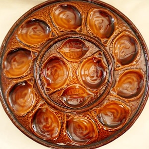 Vintage St. Clement France Oyster Plate Brown Majolica Ceramic Oyster Platter Serving Dish Mid century Barbotine Faience