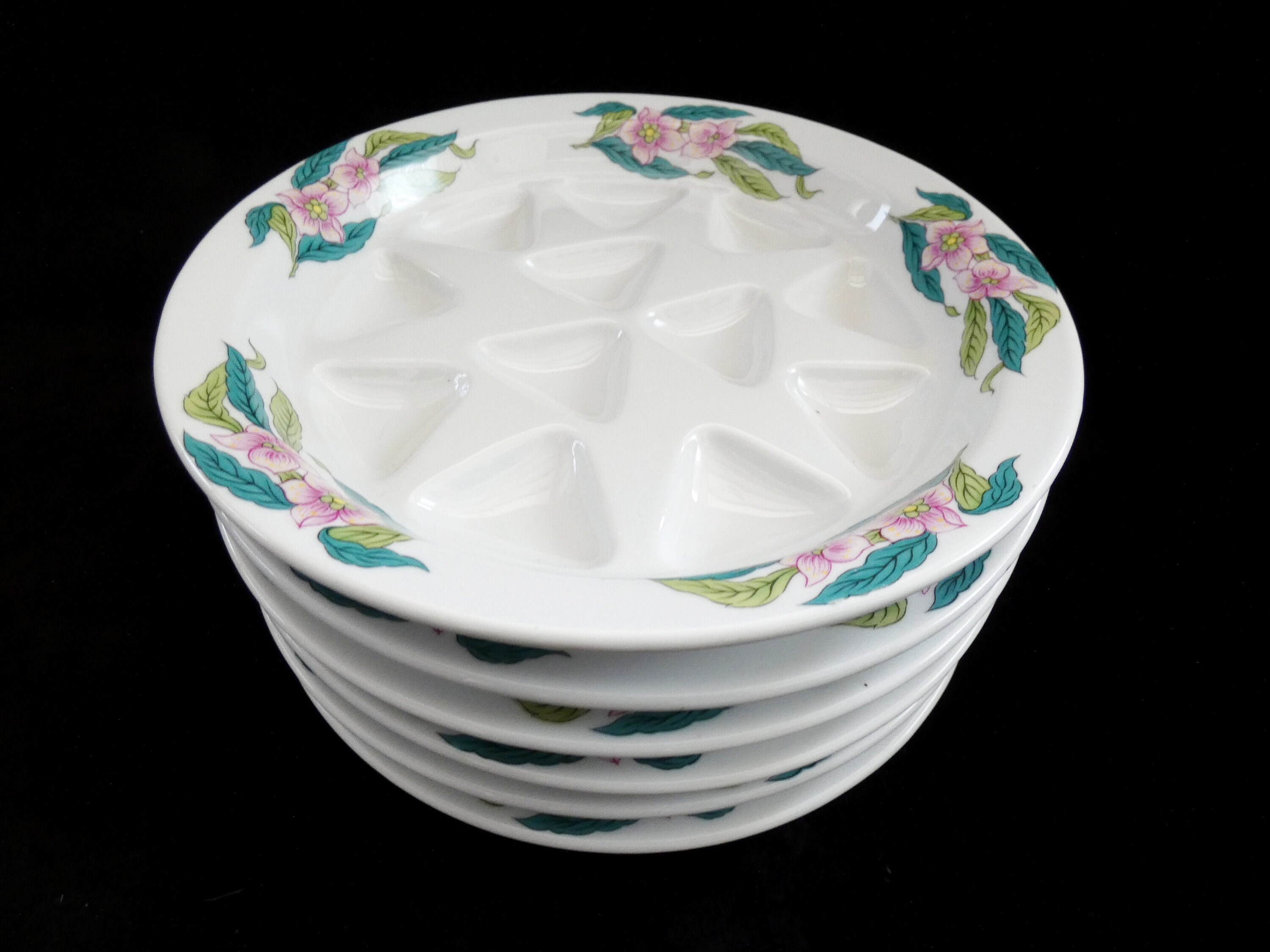 6 Porcelaine de Paris Snail Plates, Vinatage French Escargot Platters