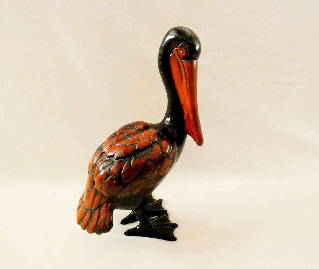 Antique Wooden Pelican Statue France Hand Carved Ocean Bird
