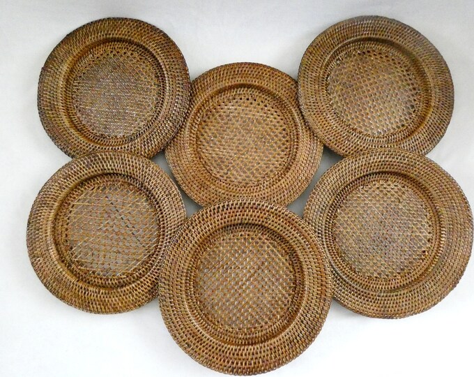 6 Vintage Rattan Charger Plates Round Wicker Placemats Set Rattan