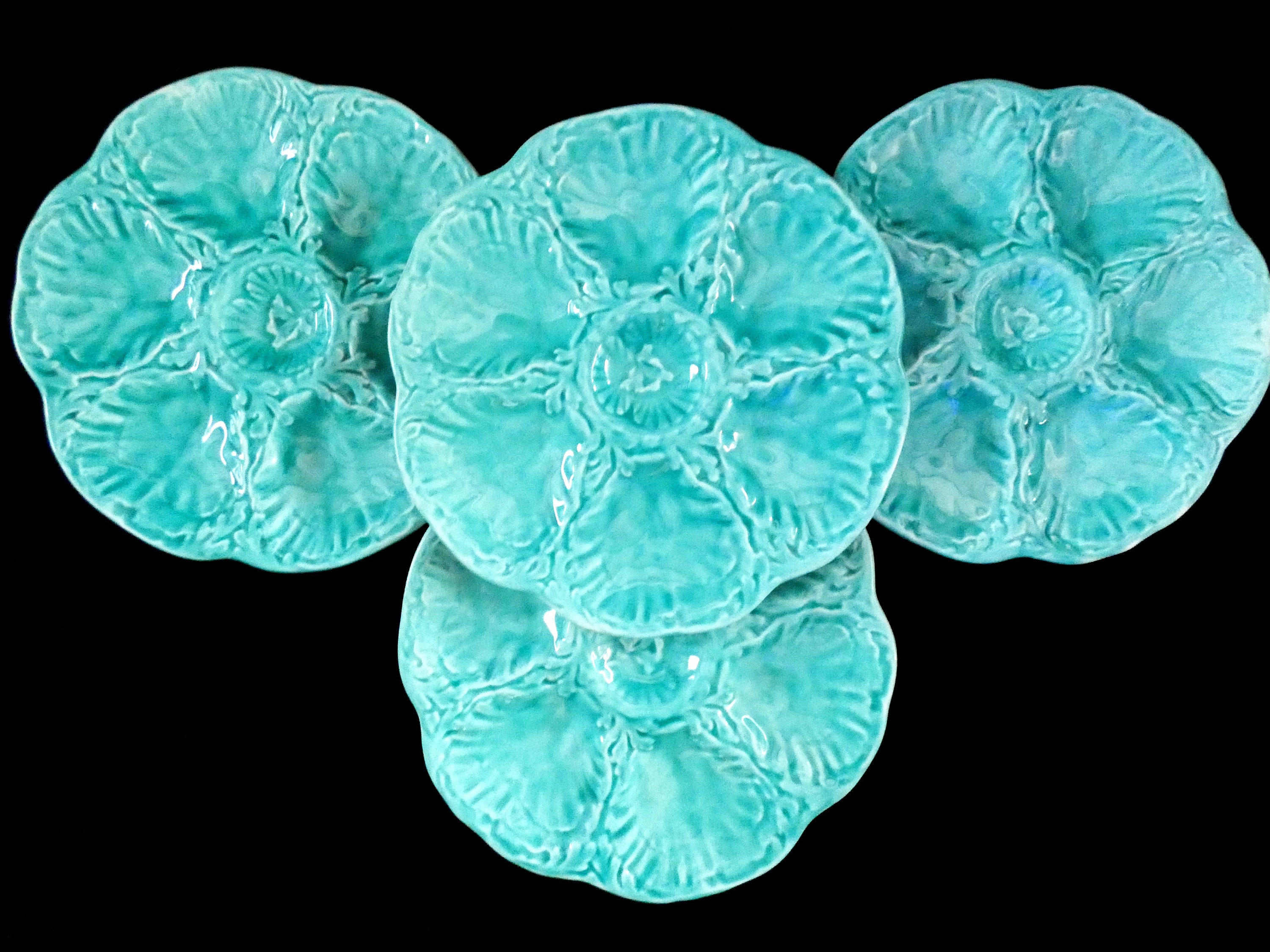 1 Vintage Gien Oyster Plate French Turquoise Majolica Oysters Serving