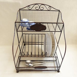 Francuski stojak na suszarkę do naczyń Vintage Wire Metal Draining Stand Retro Farmhouse Kitchen Decor