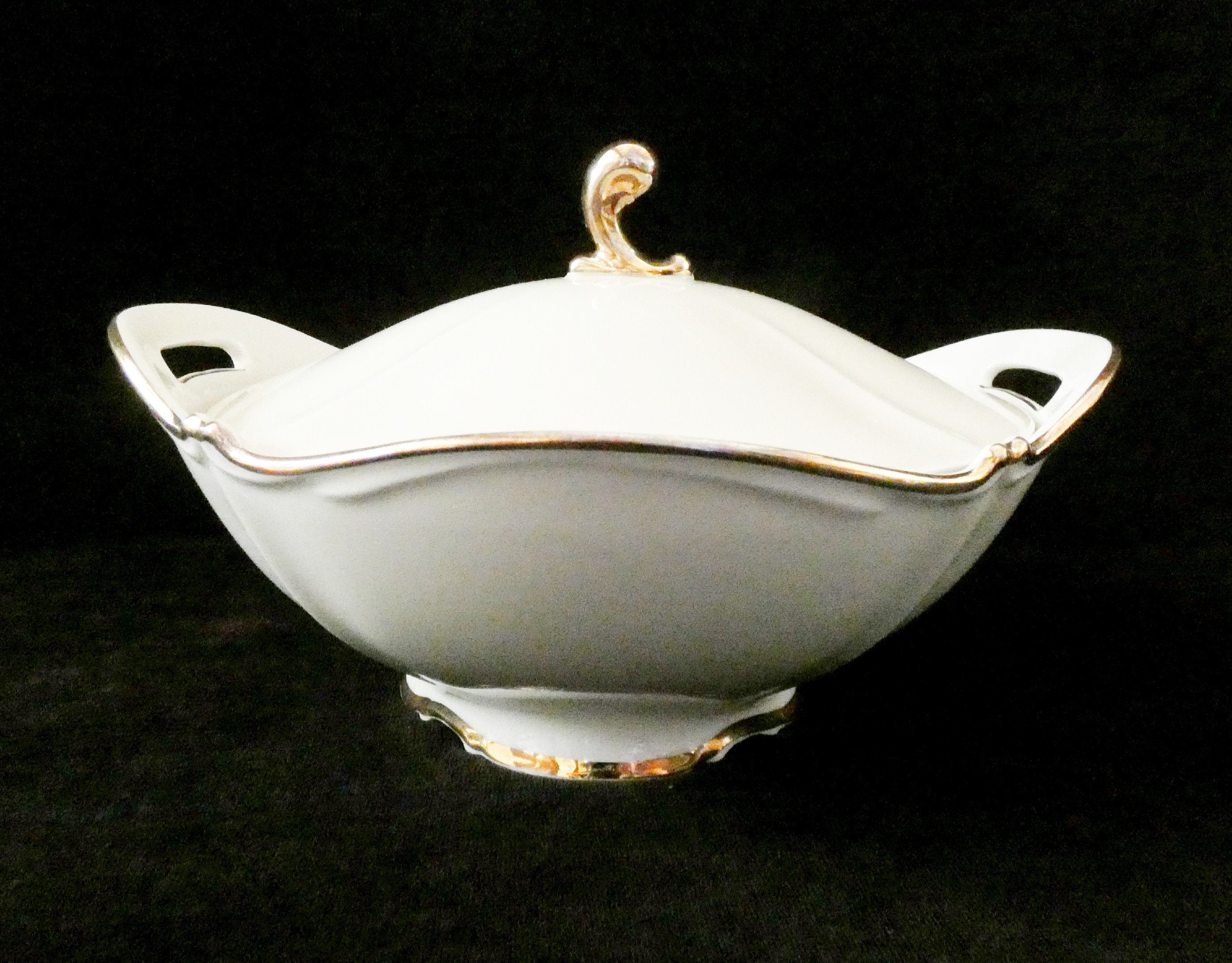 Vintage Tirschenreuth Bavaria Porcelain Soup Tureen: White & Gold