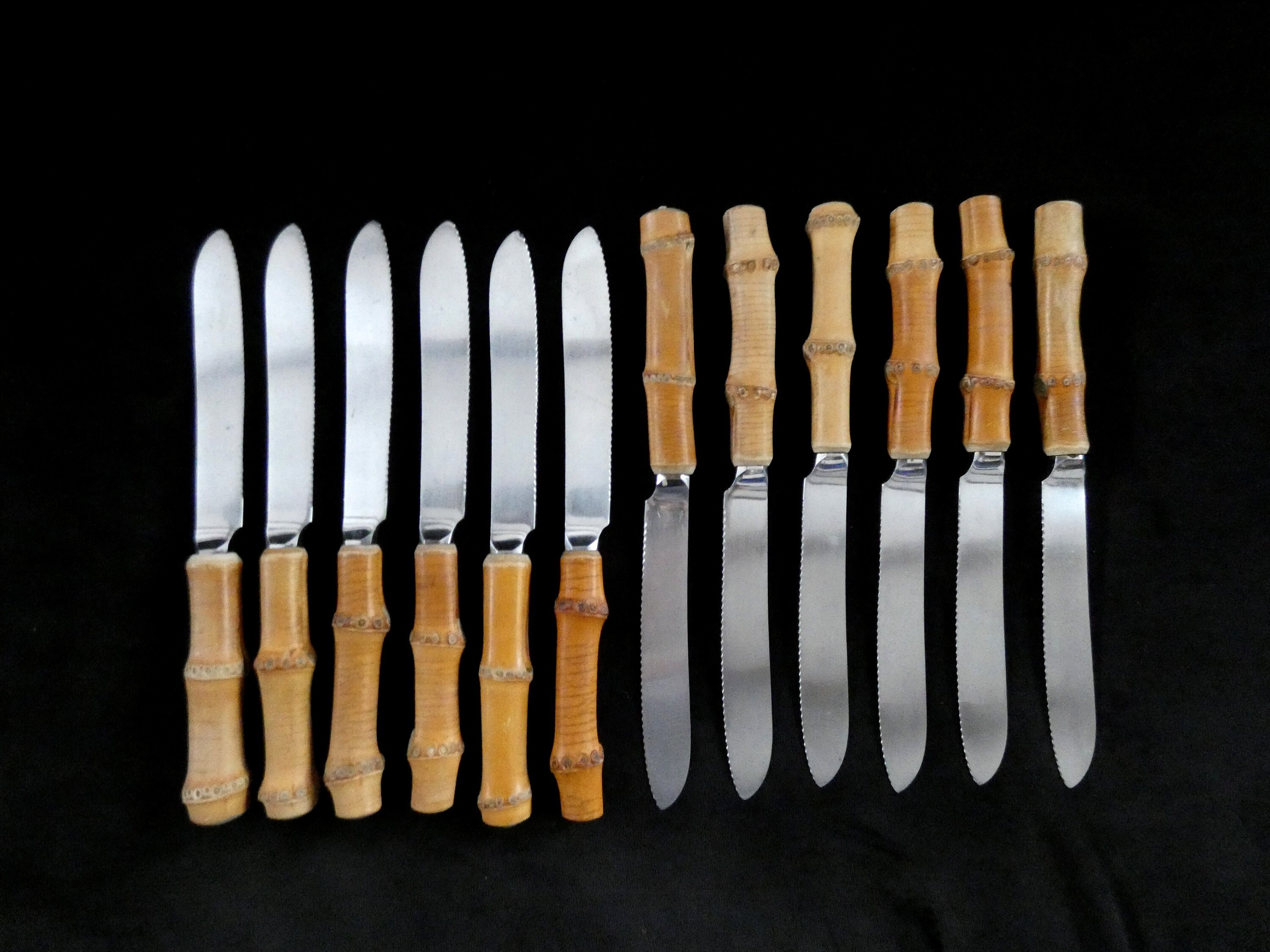 12 Vintage Bamboo Handle Flatware and Stainless Steel, Bamboo Handle