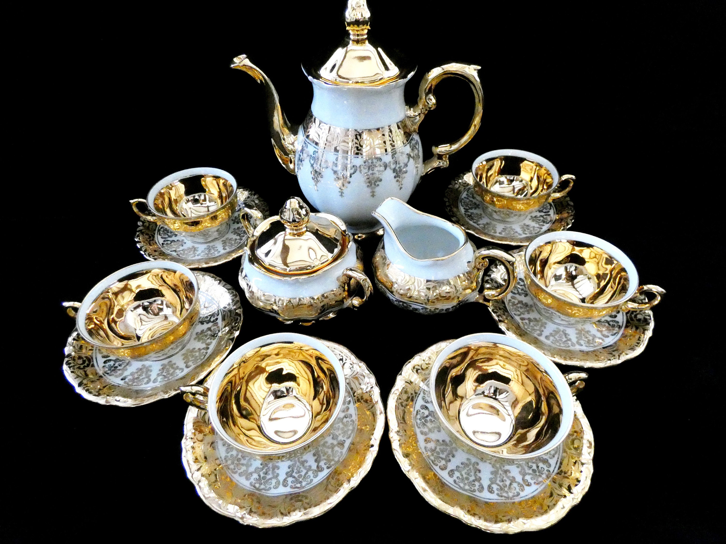 Bavaria Waldershof Germany 22 KT Gold Coffee/Tea Set, Vintage Gold Coffee Service, Bavarian Tea