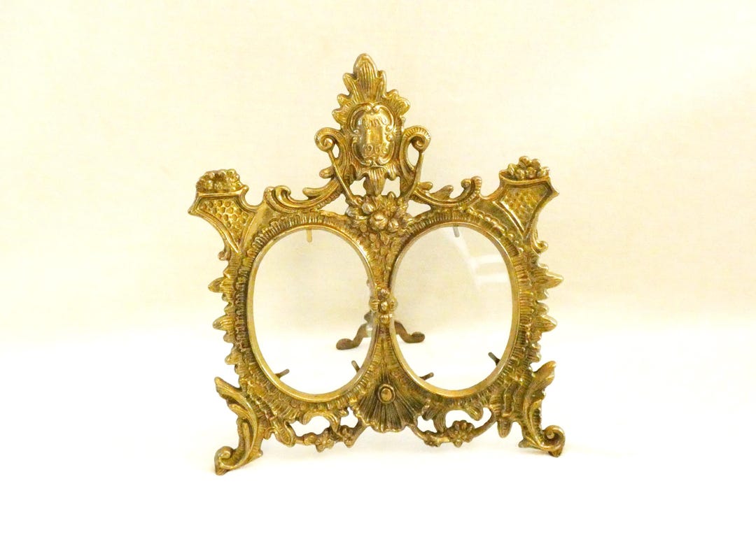 Antique Brass Double Picture Frame Victorian Rococo Baroque Ornate Oval ...