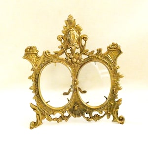 Antique French Brass Double Picture Frame Victorian Rococo Baroque Ornate Oval Table Frame