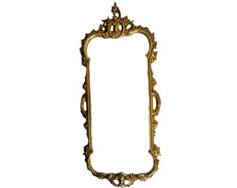 Antique French Brass Wall Mirror: Victorian Gold Ornate Louis XV Decor (29")