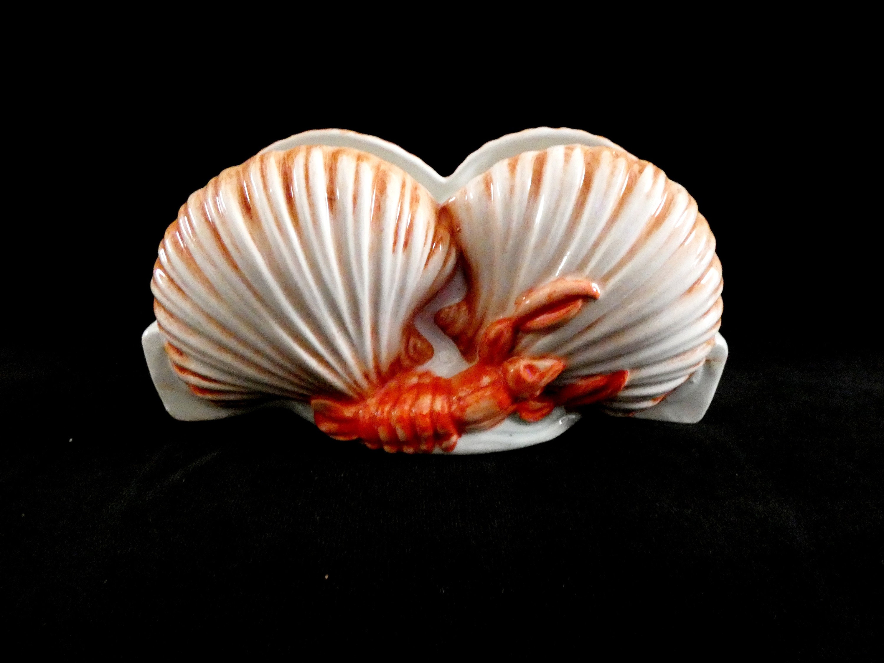 Italian Ceramic Napkin Holder, Vintage Shell Shaped Holder, Hand