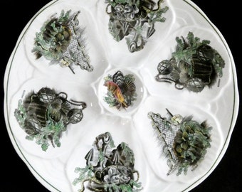 Rare Vintage Oyster Plate Decors De Paris  Nature Mortes White French Porcelain Oyster Catch Seafood Decor Queriaud Terrade France 1960s