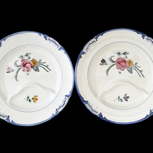 2 Antique Longchamp Terre de fer "Velars" Asparagus Plates, Hand painted Ironstone Asparagus Platters France 1915