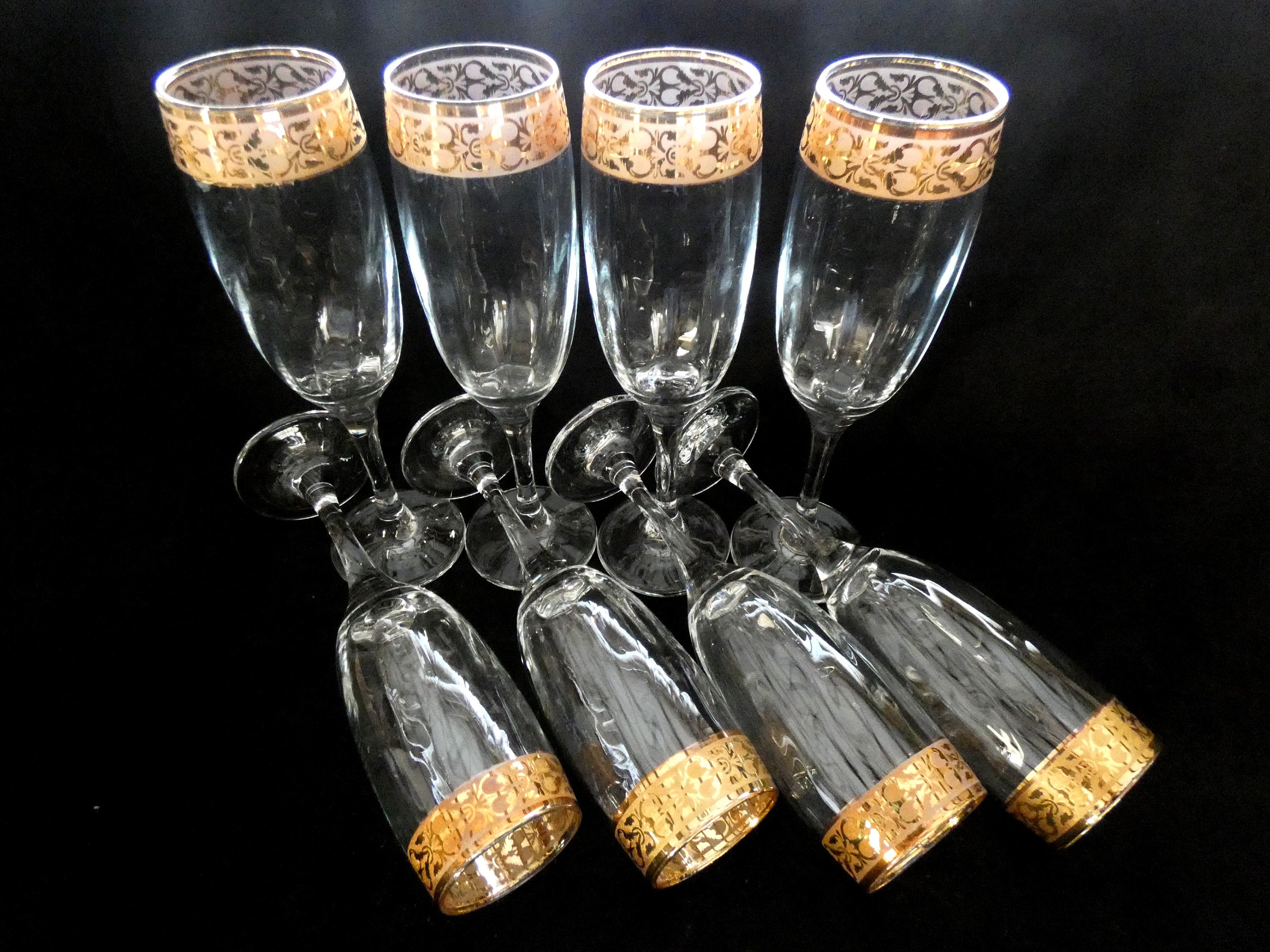 8 Vintage Crystal Champagne Flutes Italian Wine Glasses Gold Rimmed Wedding  Glassware Bar Cart Decor Accessories 70s