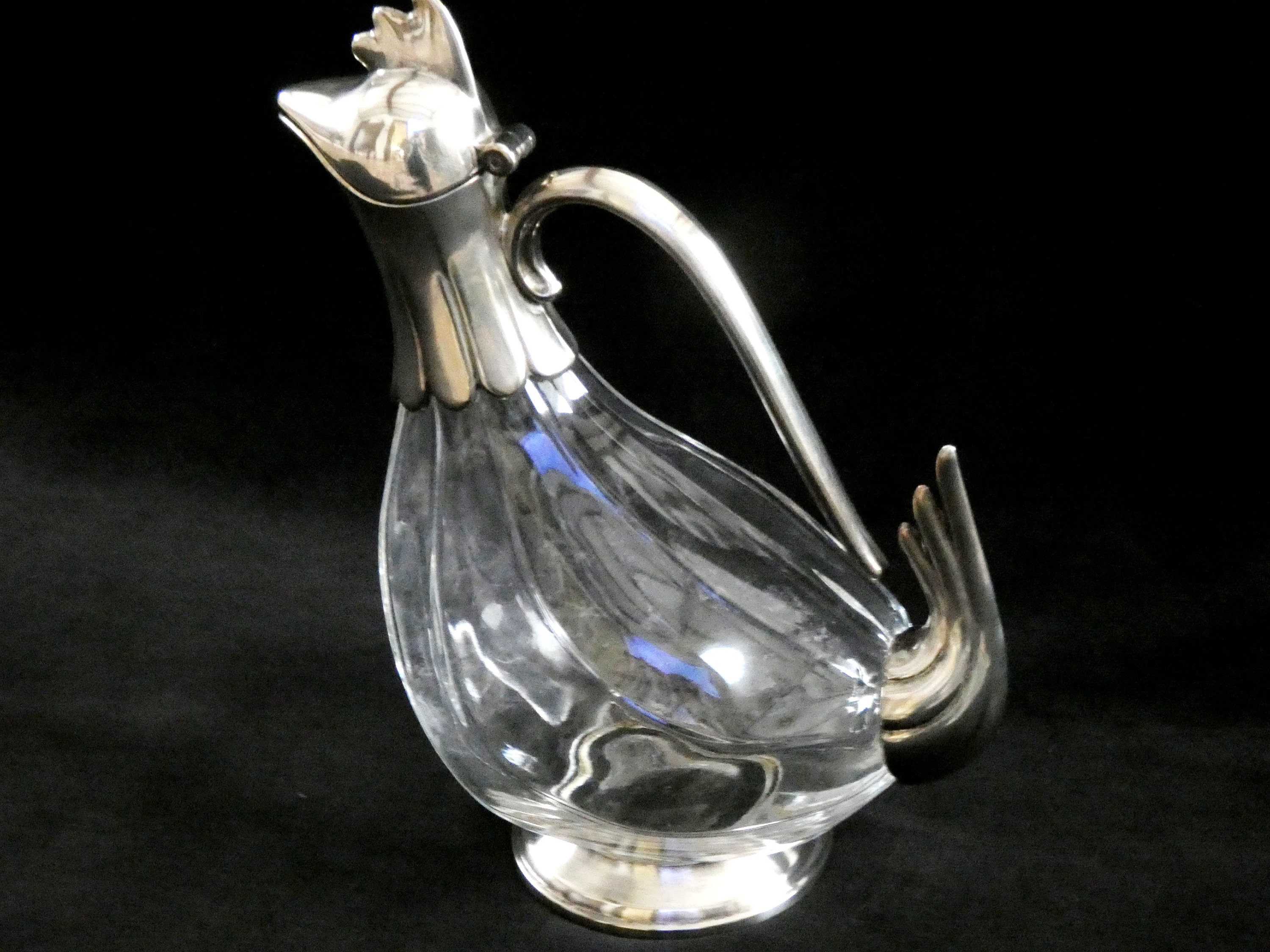 Vintage France Rooster Decanter, Silver plated Brandy Decanter, French