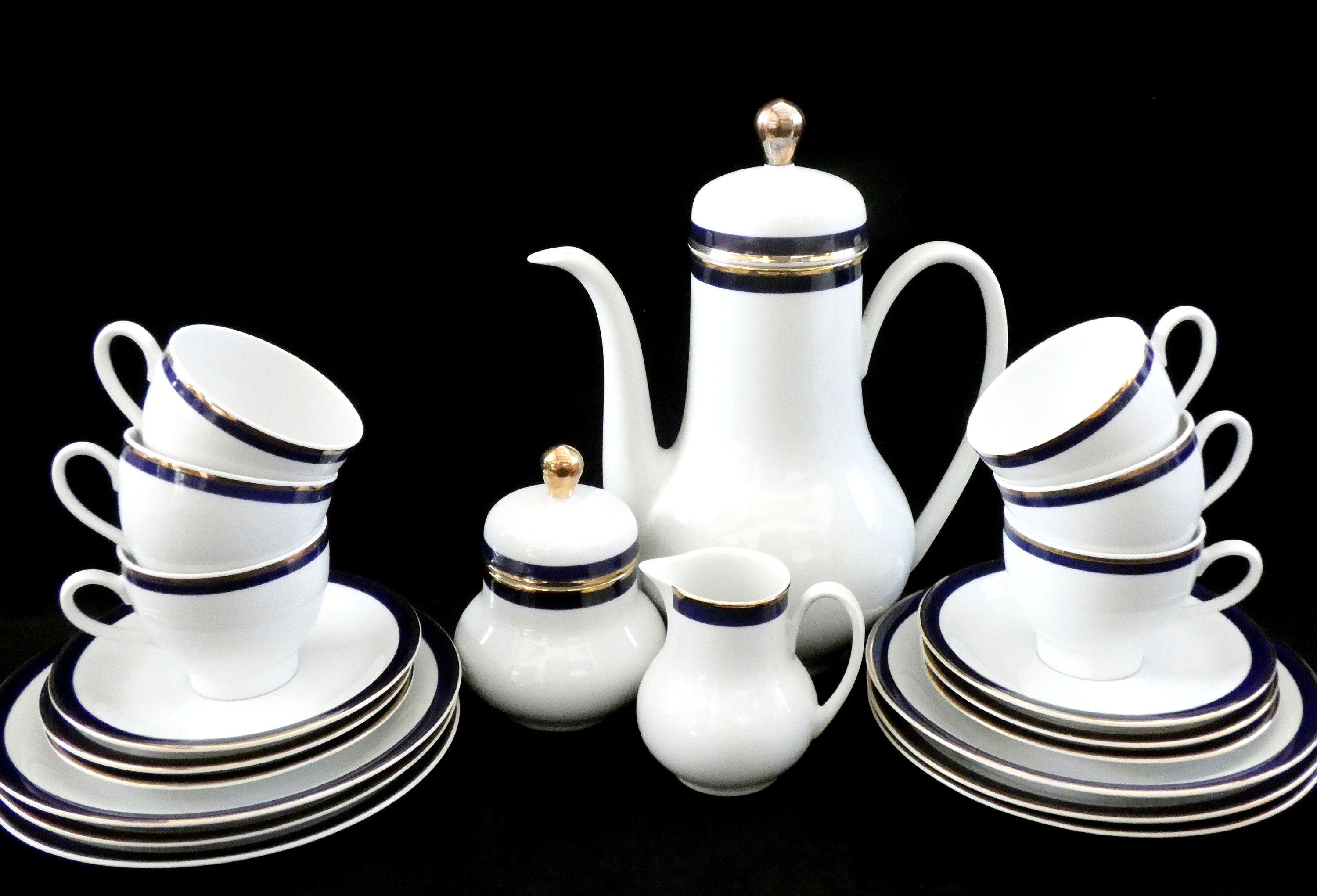 Vohenstrauss Johann Seltmann Bavaria Coffee Tea Set Vintage Blue And
