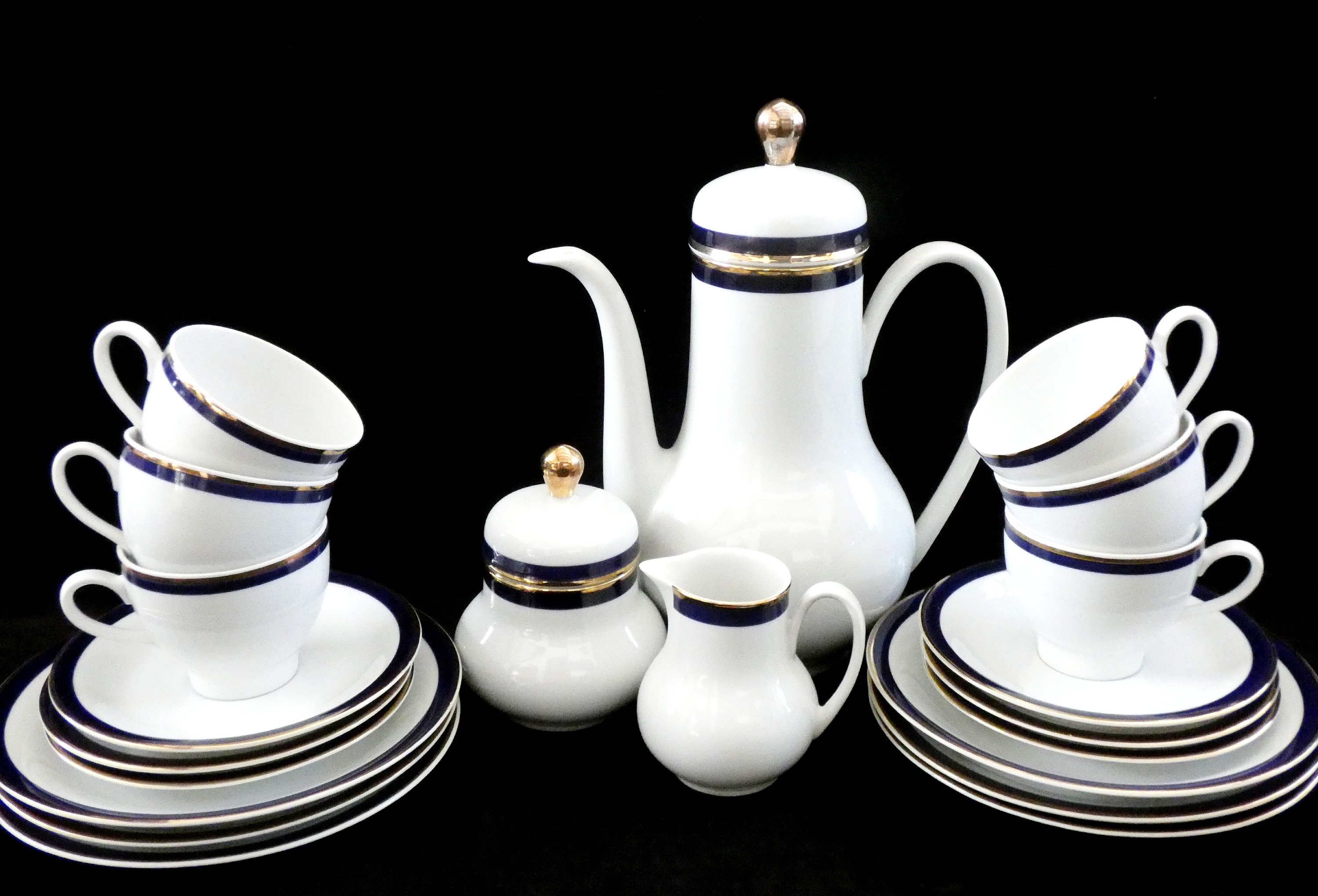 Vohenstrauss Johann Seltmann Bavaria Coffee Tea Set, Vintage Blue And ...