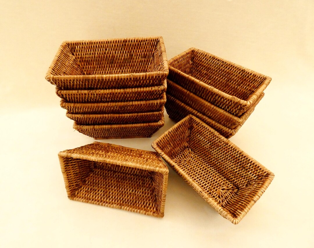 Vintage French Small Rattan Basket Rectangular Kitchen Household ...