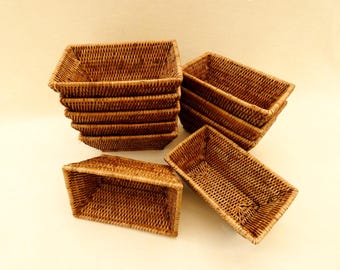 Vintage French Small Rattan Basket Rectangular Kitchen Household Storage Box Bathroom Shelf Organizer