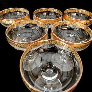 Italian Champagne Glasses Set Vintage Gold Rim Crystal Glass Champagne Coupes