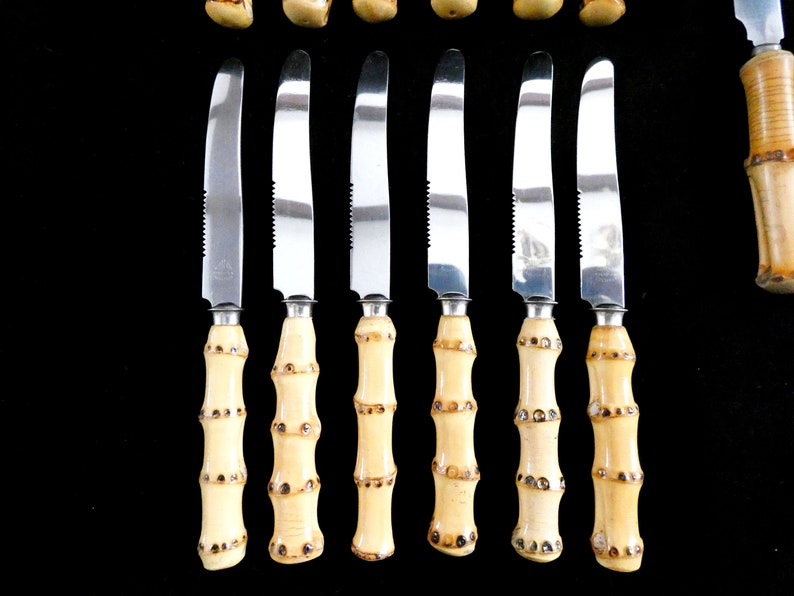 14 pcs Bamboo Handles Dessert Cutlery Solingen Cutlery Handmade Bamboo Handles Cake Set and Stainless Steel 70s