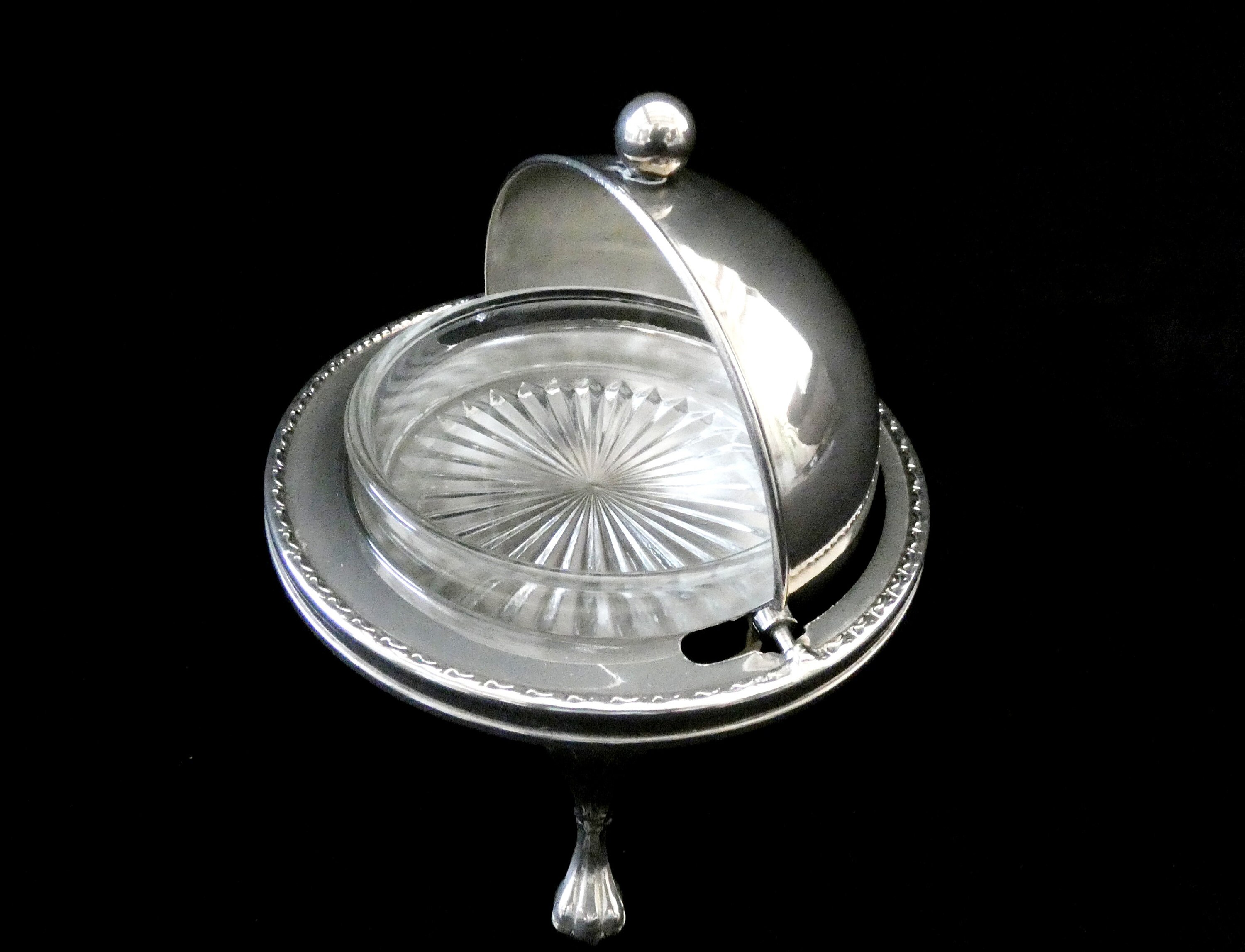 Vintage Caviar Dish, Roll Top Butter Dish, Stainless Steel Caviar