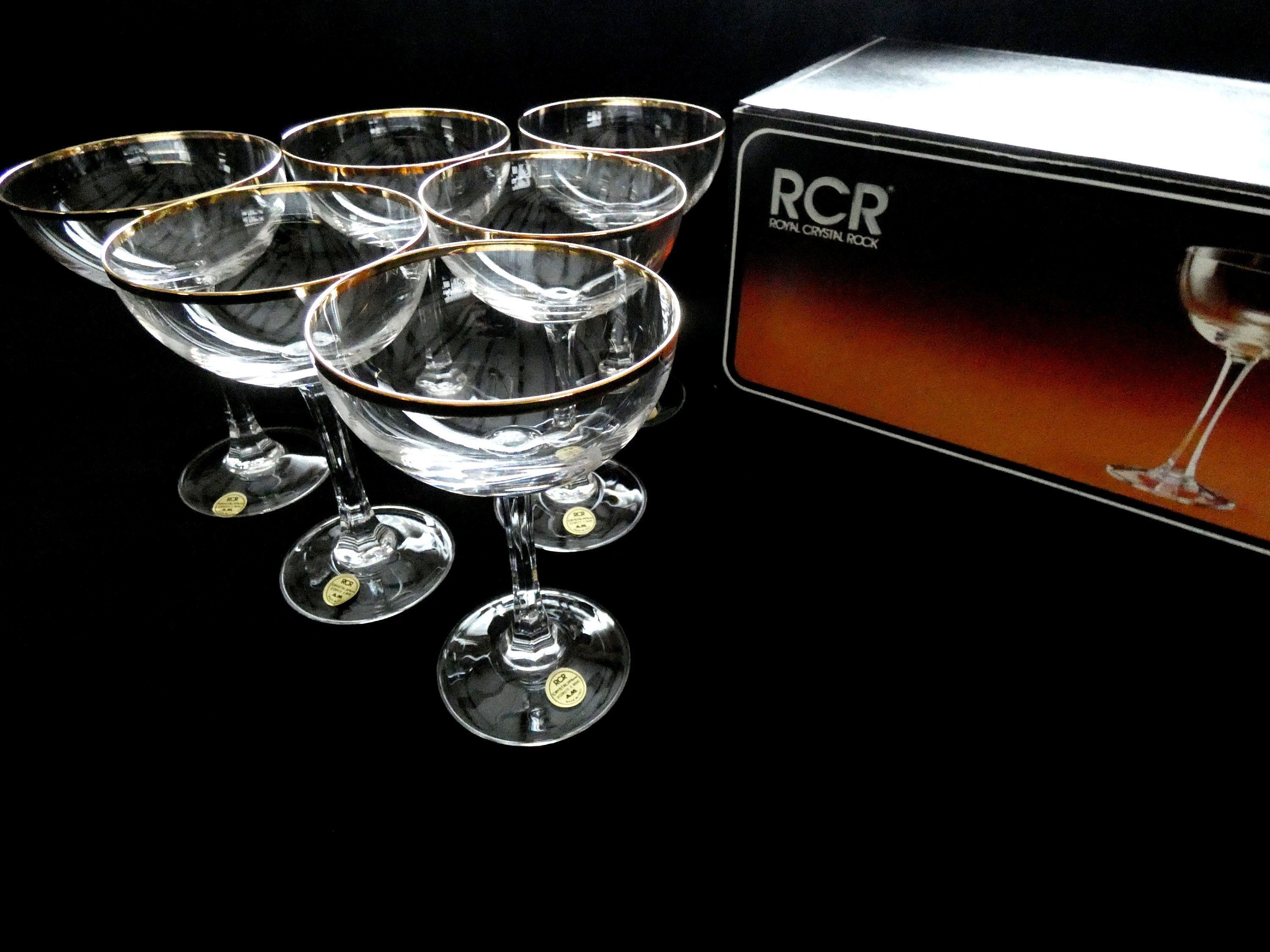 6 RCR Cristalleria Italiana Champagne Glasses, Vintage Crystal Champagne  Coupes, Italian Glassware Crystal Barware Accessories