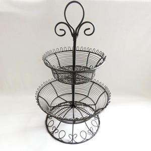 Vintage French Wire Basket Two Tiered Woven Metal Basket 60s